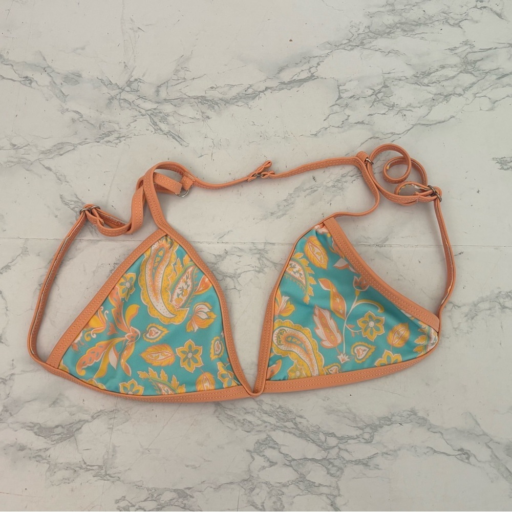 Heat Swim Womens Bikini Swim Top Floral Paisley Size S Blue Orange Tie​
